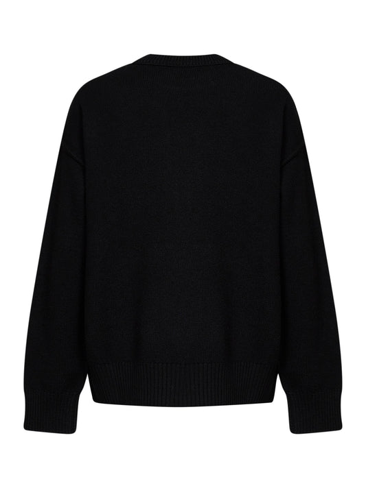 Black felted merino wool Ami de Cœur crewneck sweater