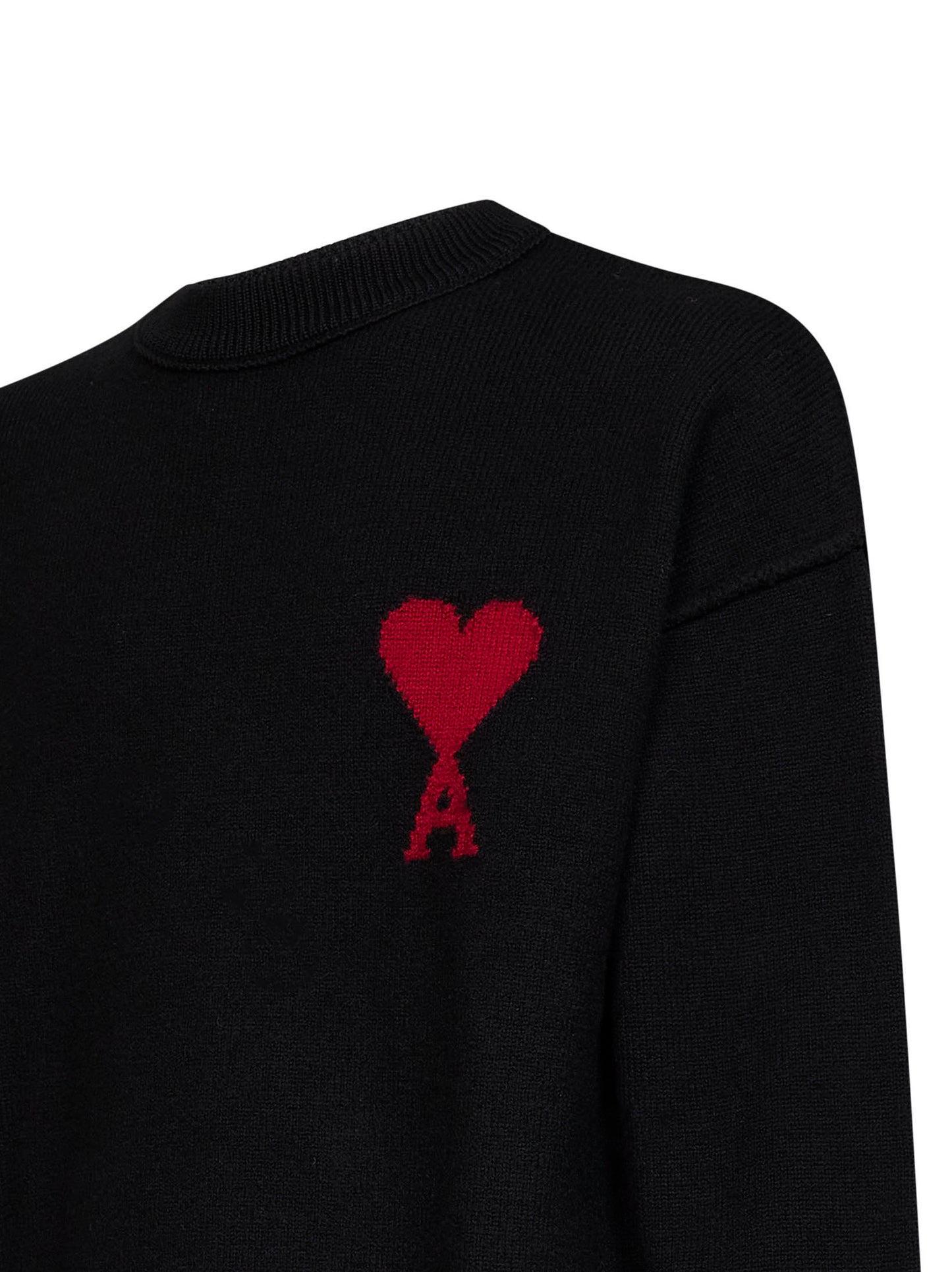 Maglione girocollo Ami de Cœur in lana merino infeltrita nera<BR/>