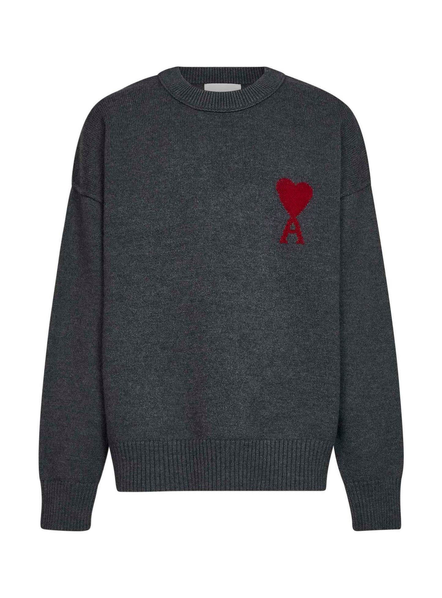 Grey felted merino wool Ami de Cœur crewneck sweater