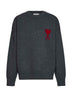 Grey felted merino wool Ami de Cœur crewneck sweater