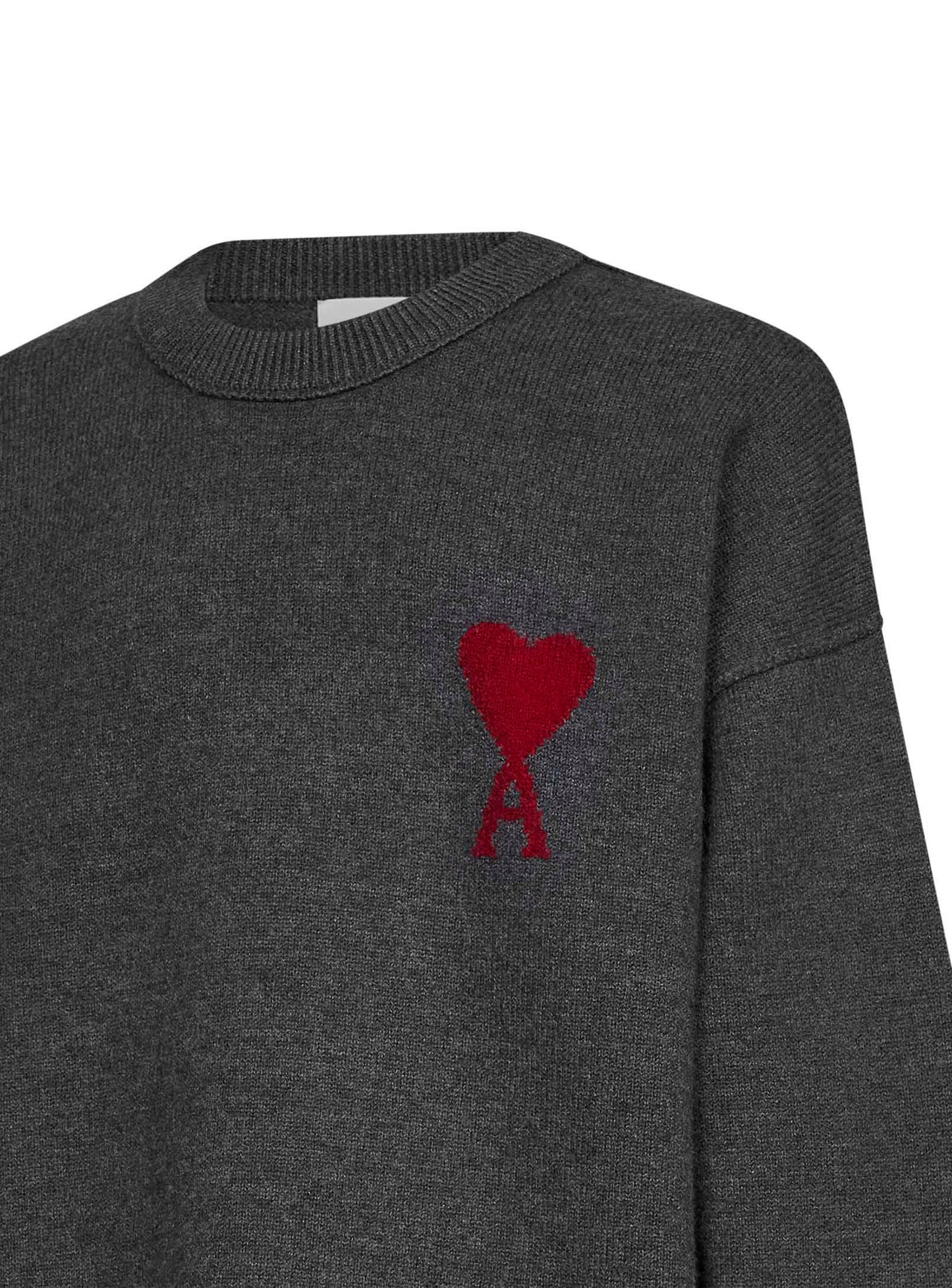 Grey felted merino wool Ami de Cœur crewneck sweater