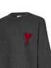 Grey felted merino wool Ami de Cœur crewneck sweater