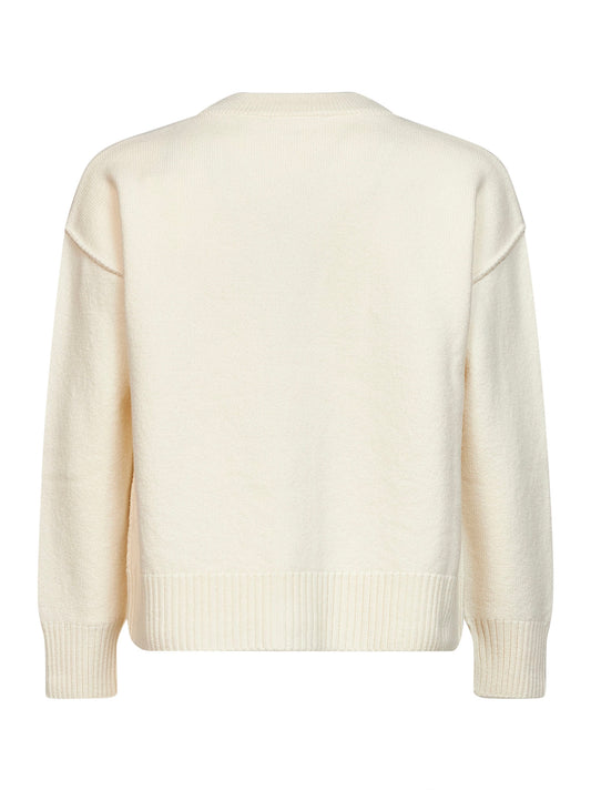 Ecru felted merino wool Ami de Cœur crewneck sweater