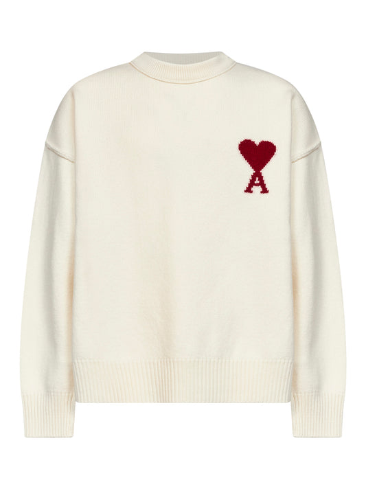 Maglione girocollo Ami de Cœur in lana merino infeltrita ecrù