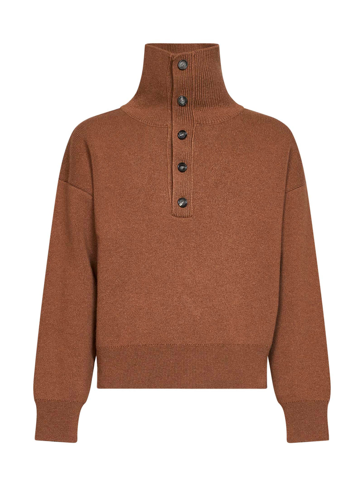 Camel compact wool knit button-up sweater