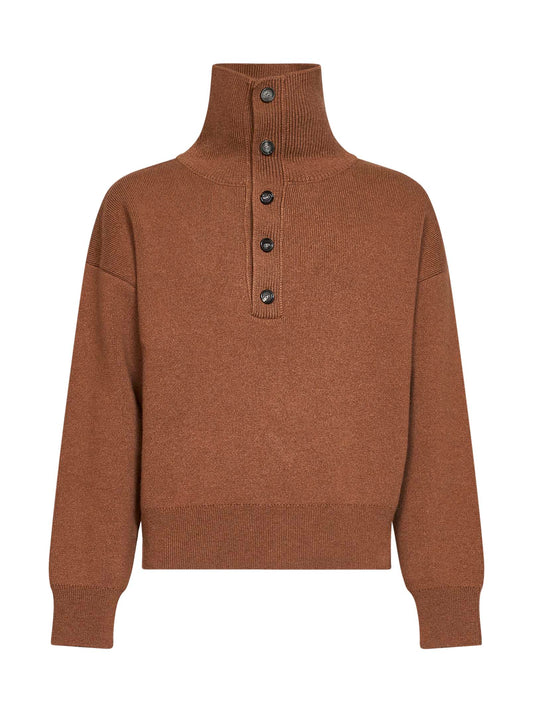 Maglione con bottoni in maglia di lana compatta cammello