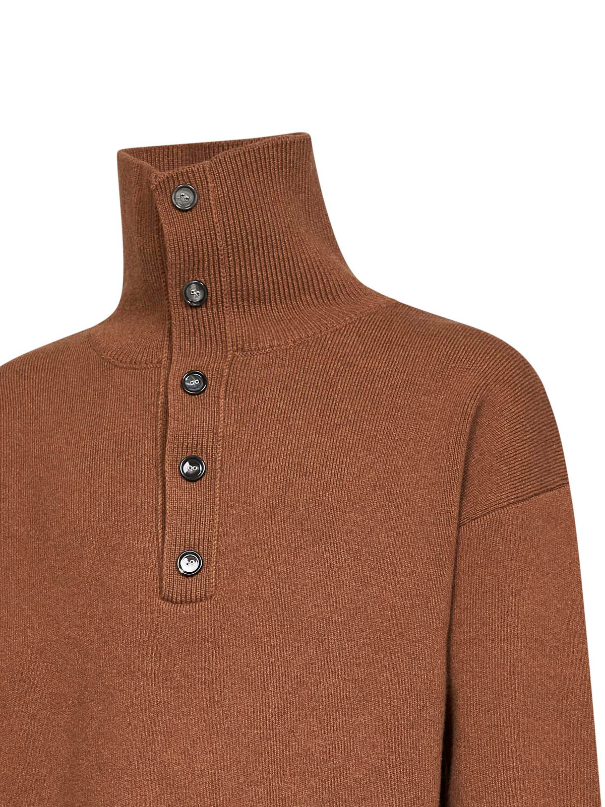 Camel compact wool knit button-up sweater