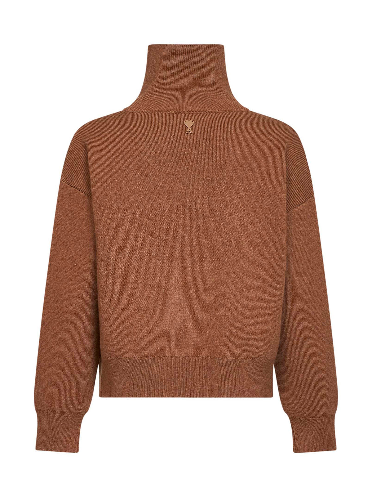 Camel compact wool knit button-up sweater