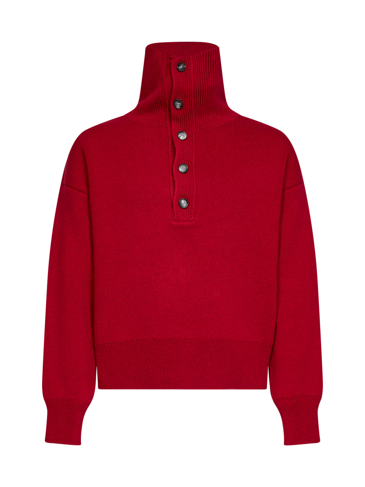 Red compact wool knit button-up sweater