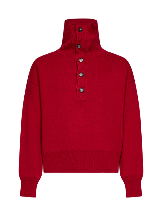 Maglione con bottoni in maglia di lana compatta rossa