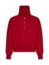 Red compact wool knit button-up sweater