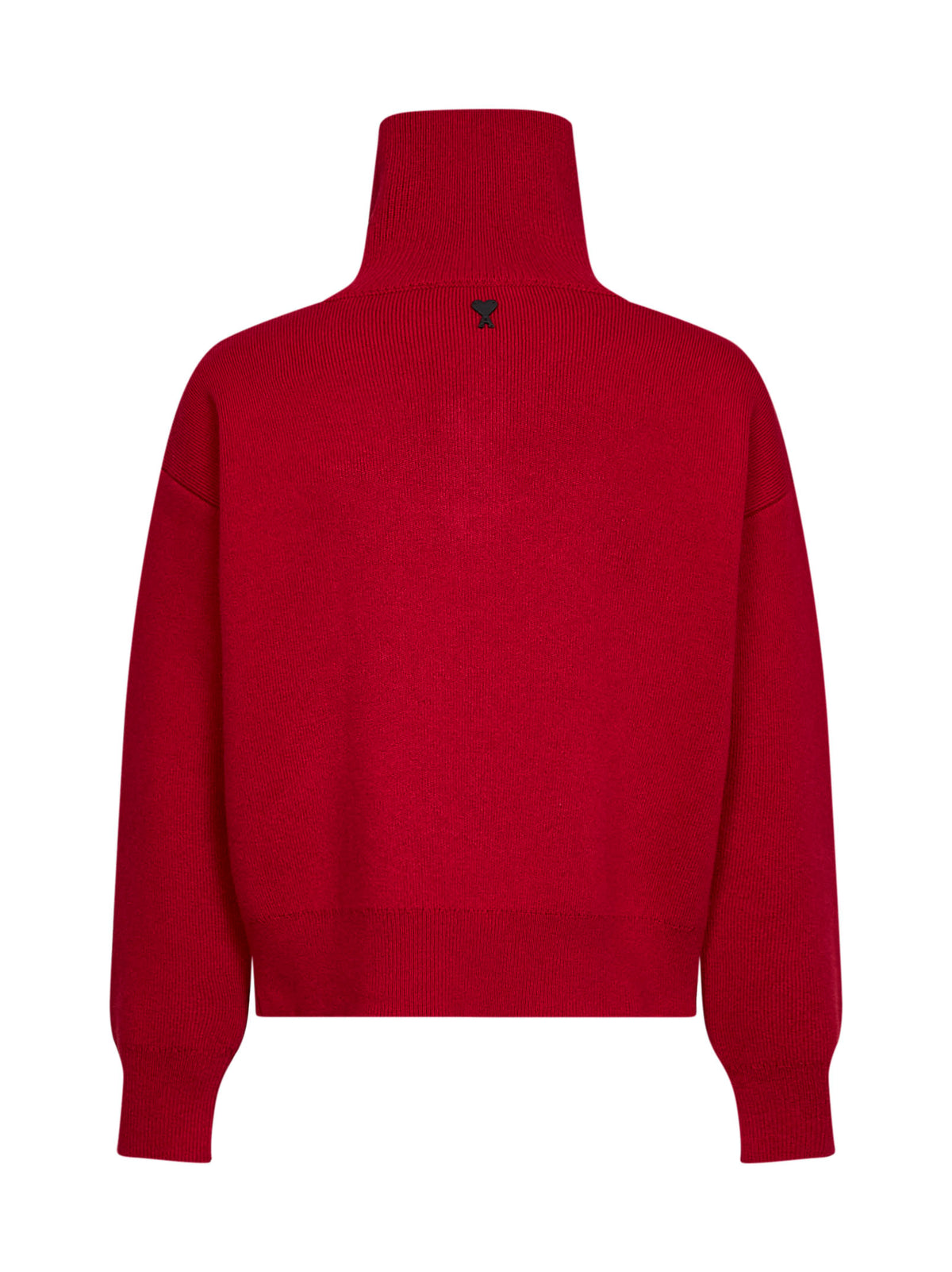 Red compact wool knit button-up sweater