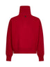 Red compact wool knit button-up sweater