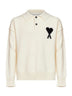 Polo Ami de Cœur in lana merino infeltrita ecrù