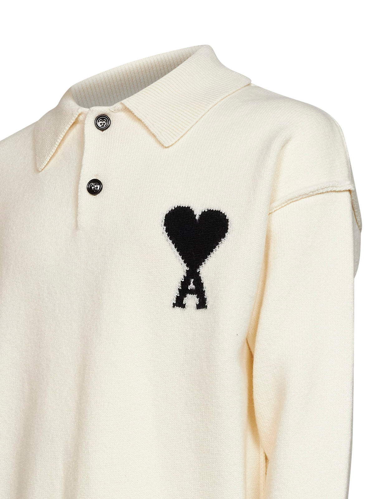 Polo Ami de Cœur in lana merino infeltrita ecrù