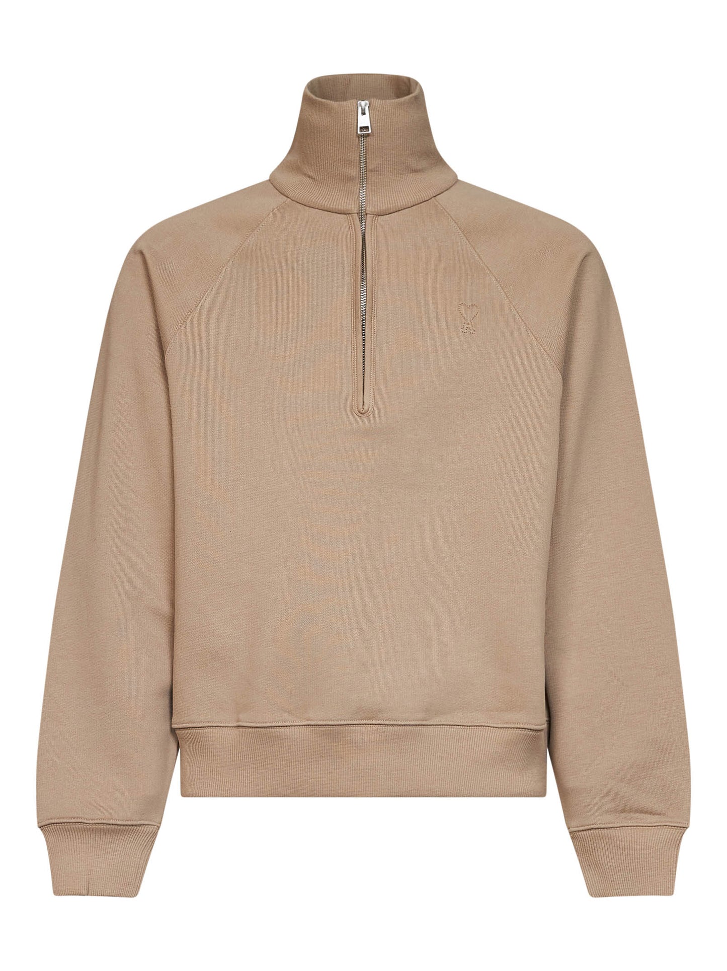 Felpa a mezza zip Ami de Cœur in cotone beige