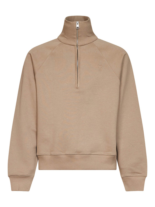 Felpa a mezza zip Ami de Cœur in cotone beige