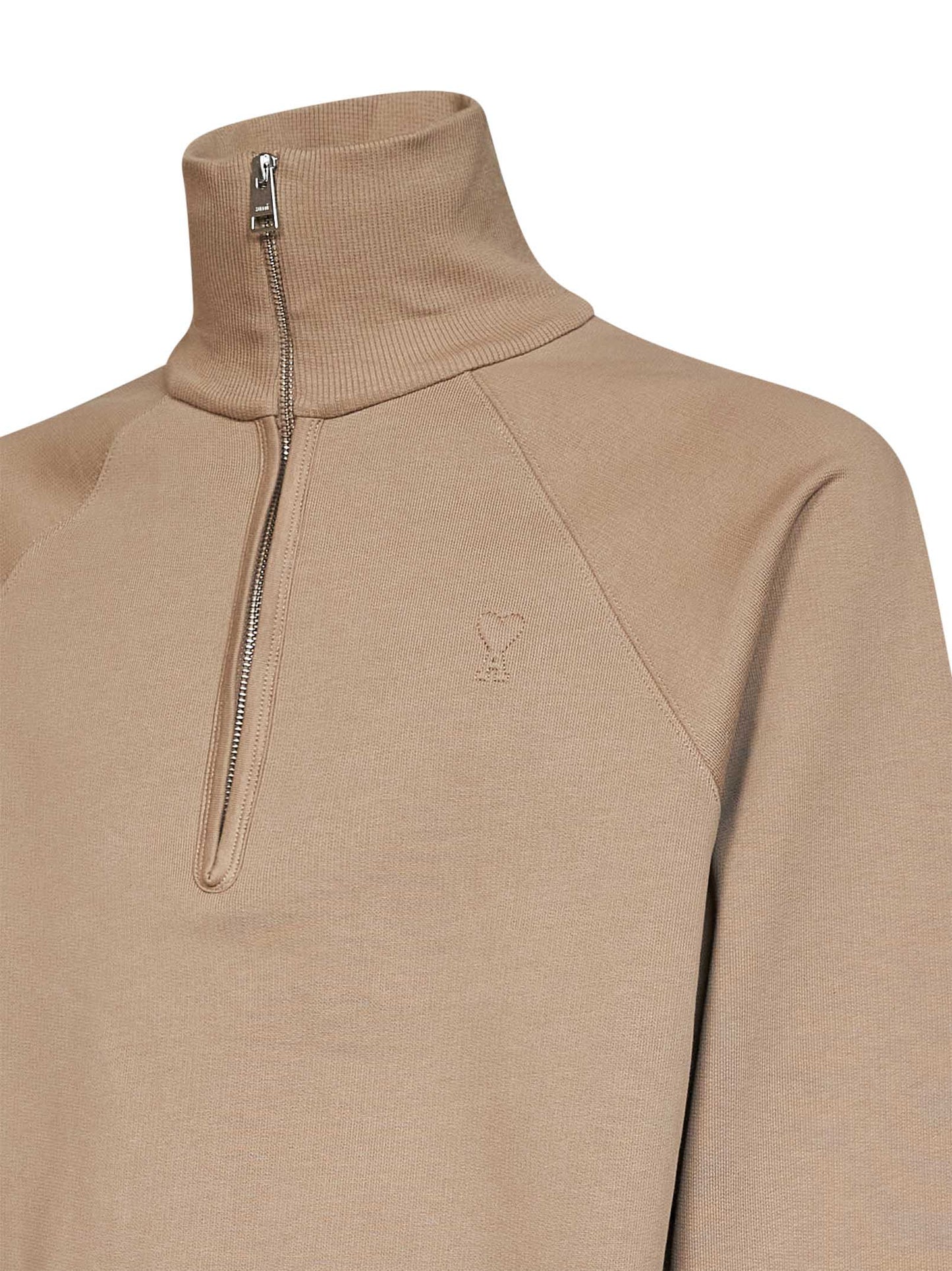 Felpa a mezza zip Ami de Cœur in cotone beige