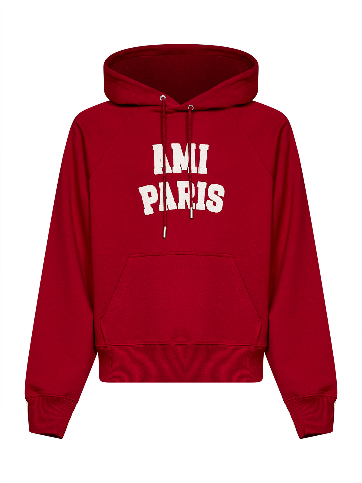 Red loopback cotton hoodie with Ami Paris embroidery