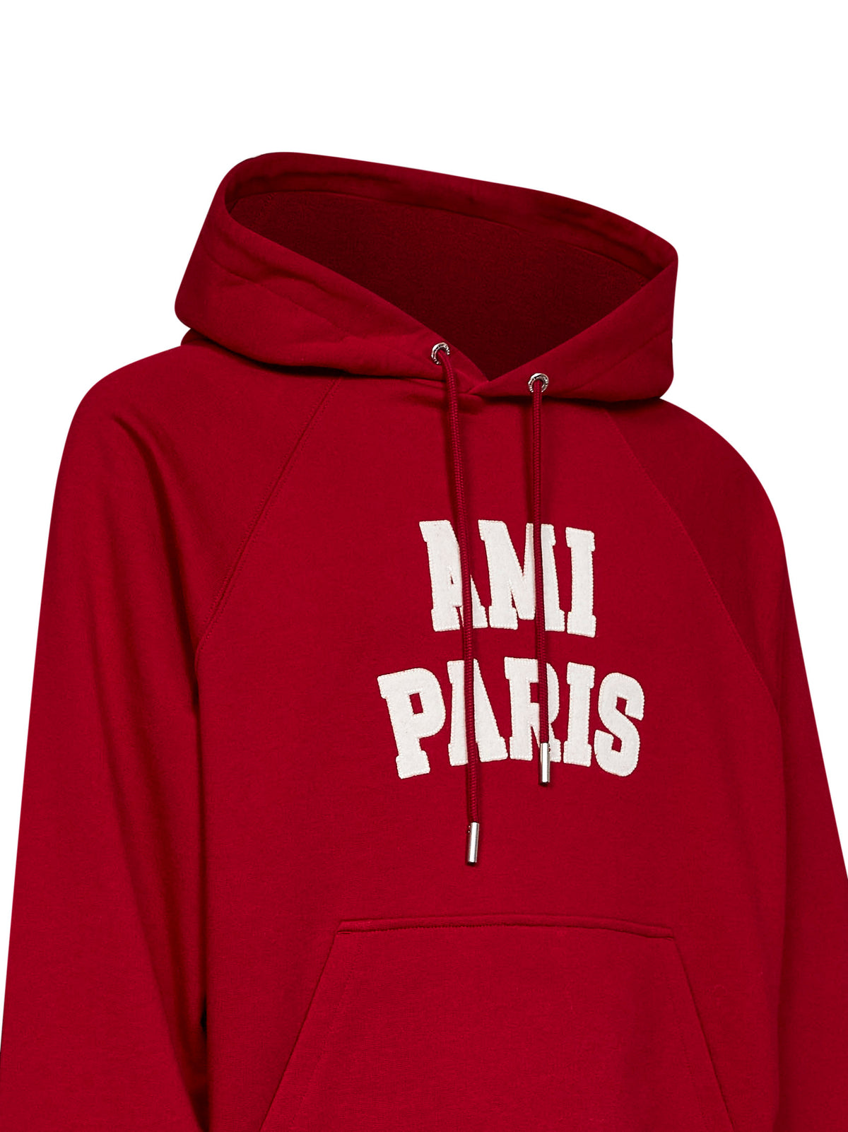 Red loopback cotton hoodie with Ami Paris embroidery