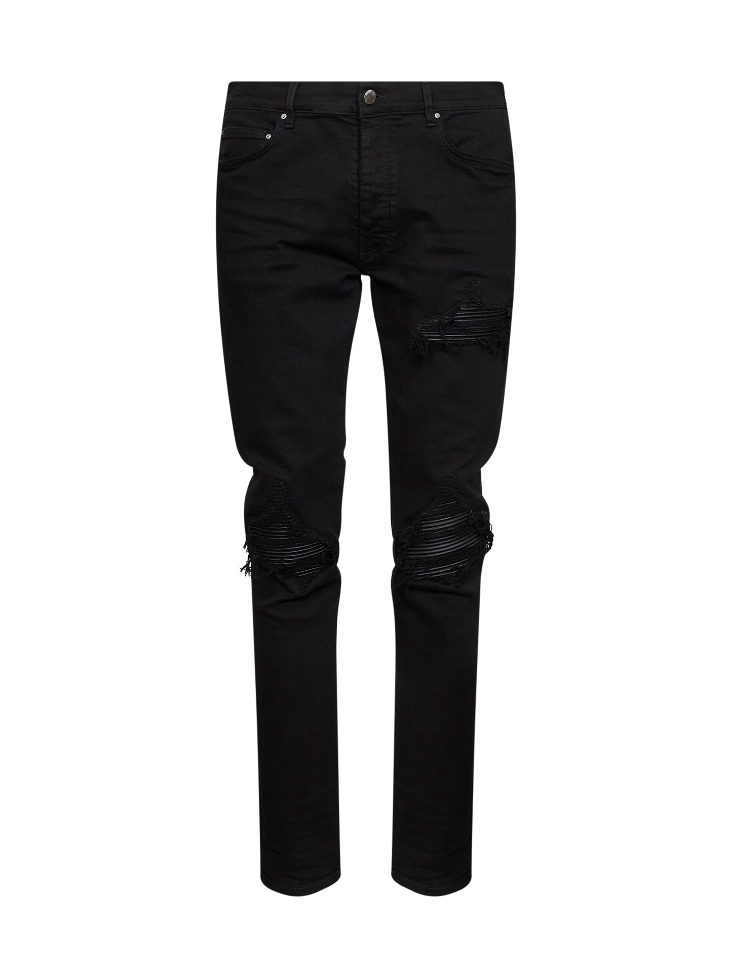 Jeans MX1 in denim di cotone stretch nero con toppe