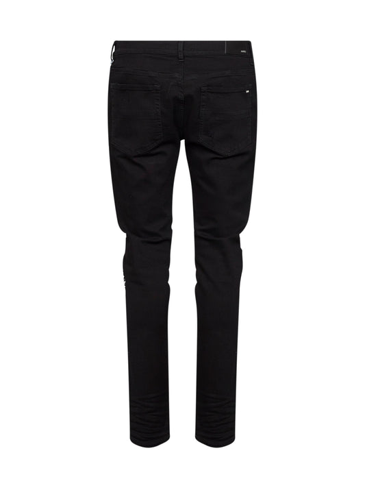 Black stretch cotton denim MX1 jeans with patches