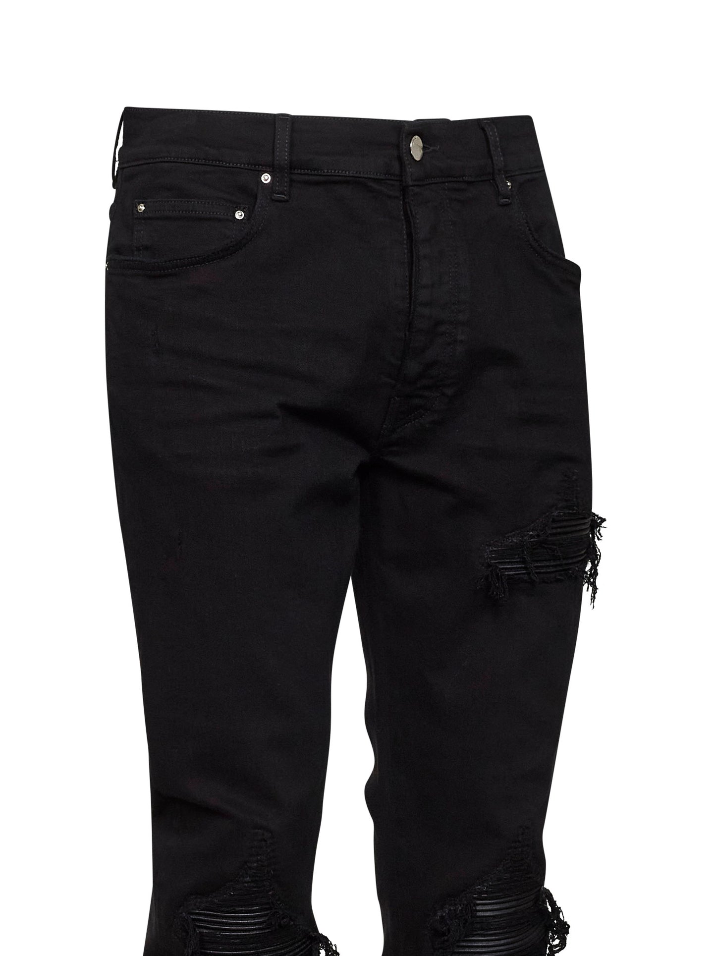 Jeans MX1 in denim di cotone stretch nero con toppe