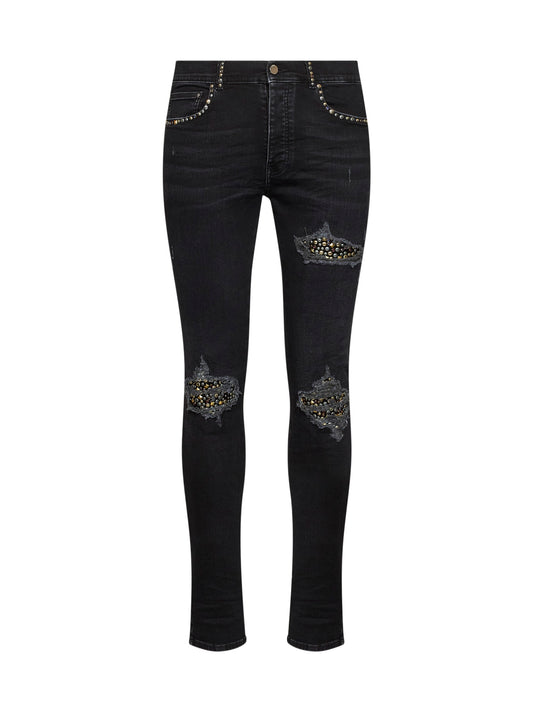Jeans MX1 in denim di cotone stretch nero con borchie