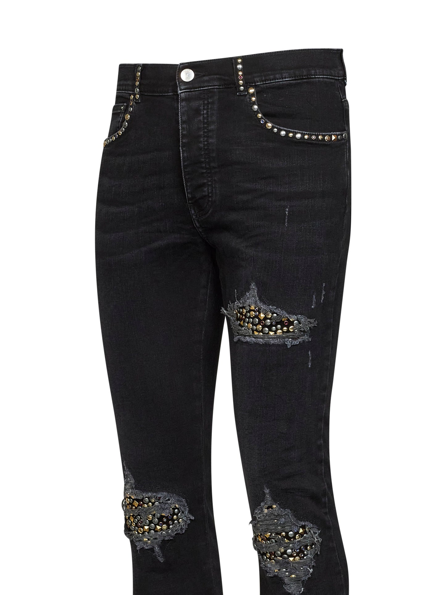 Jeans MX1 in denim di cotone stretch nero con borchie