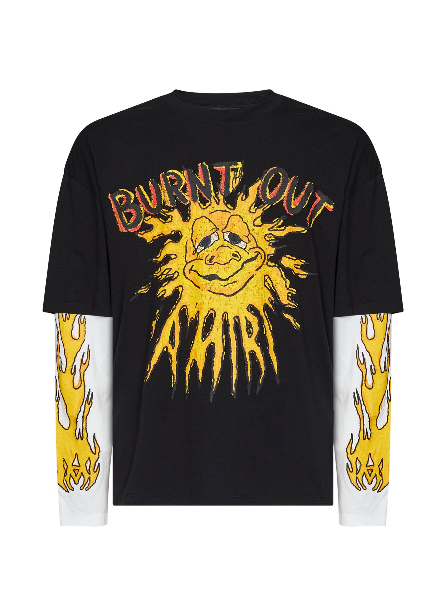 Black cotton jersey Burnt Out double-sleeve T-shirt