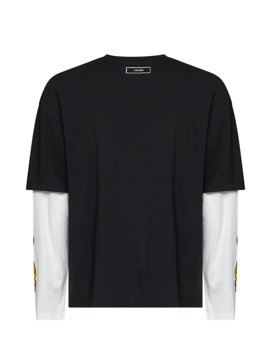 Black cotton jersey Burnt Out double-sleeve T-shirt