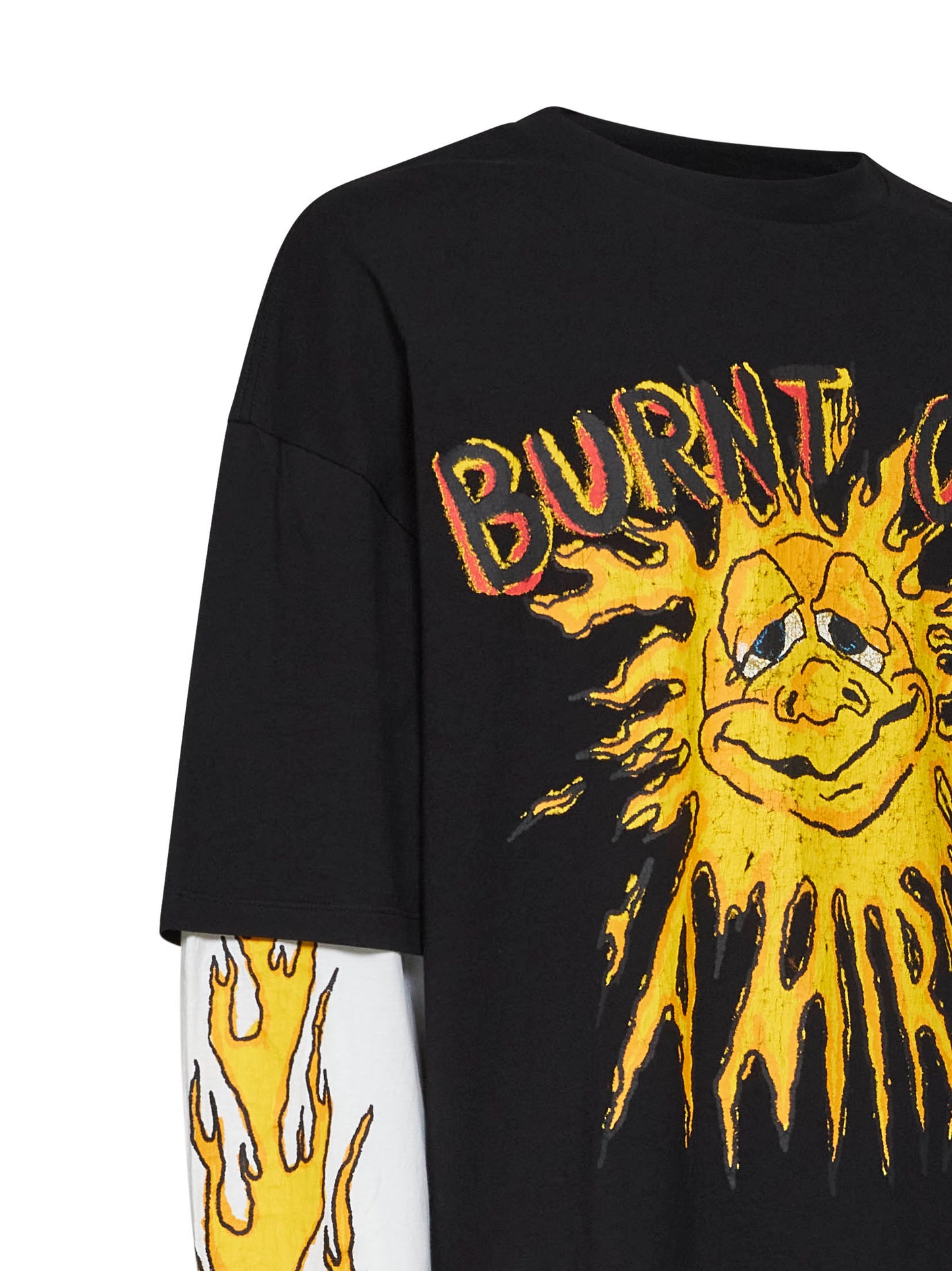 Black cotton jersey Burnt Out double-sleeve T-shirt