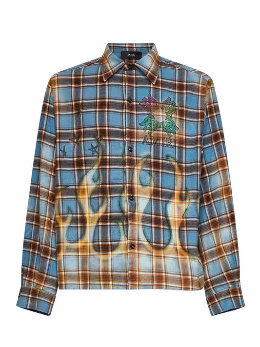Blue bleached check flannel MA Quad shirt