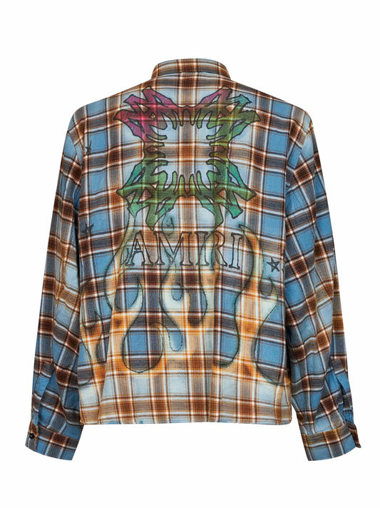 Blue bleached check flannel MA Quad shirt