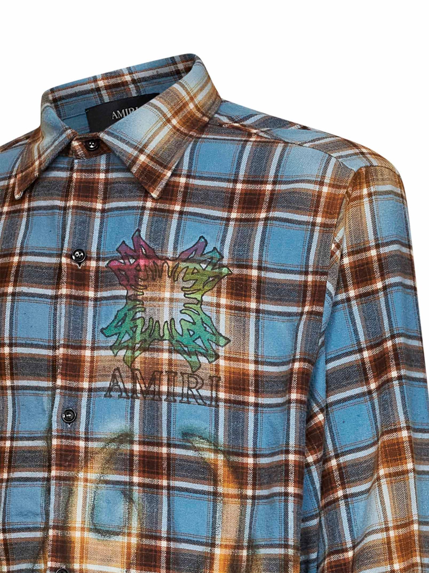 Blue bleached check flannel MA Quad shirt
