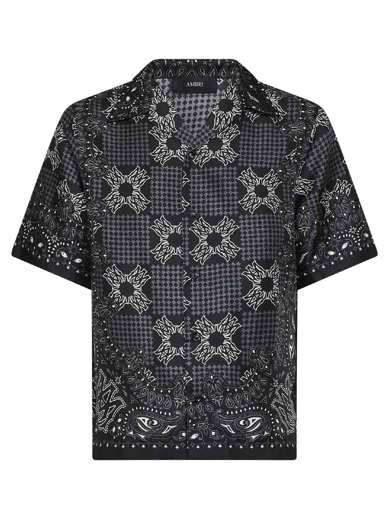Camicia bowling MA Check in seta stampata nera