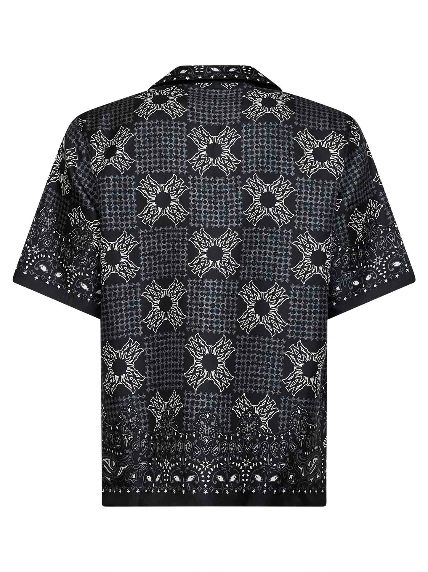 Camicia bowling MA Check in seta stampata nera