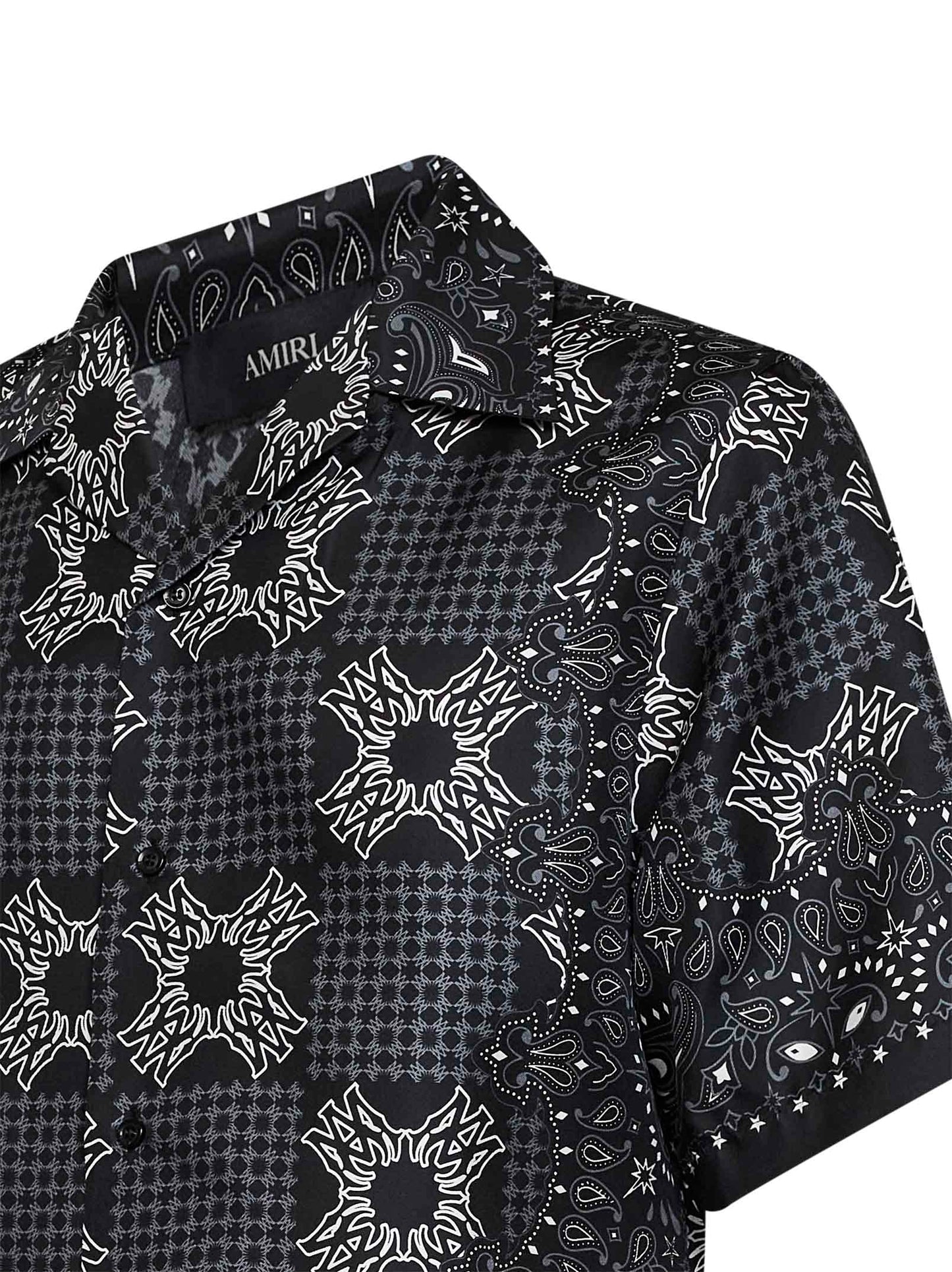 Camicia bowling MA Check in seta stampata nera