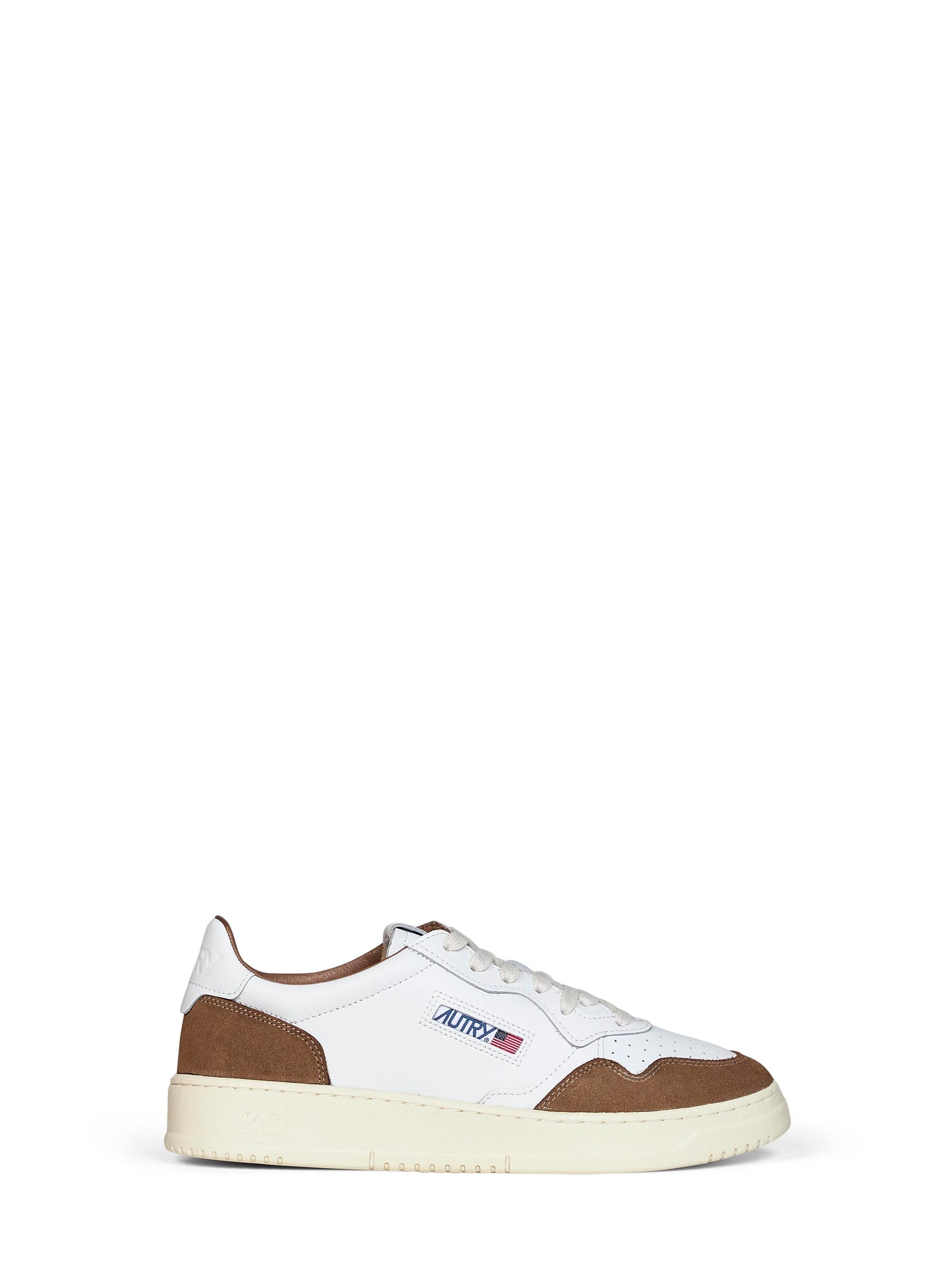 White leather and tobacco suede Medalist Low sneakers