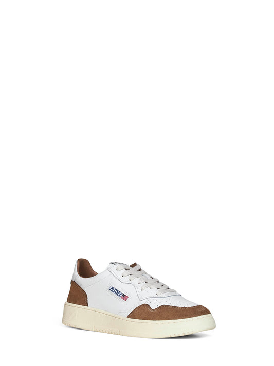 White leather and tobacco suede Medalist Low sneakers