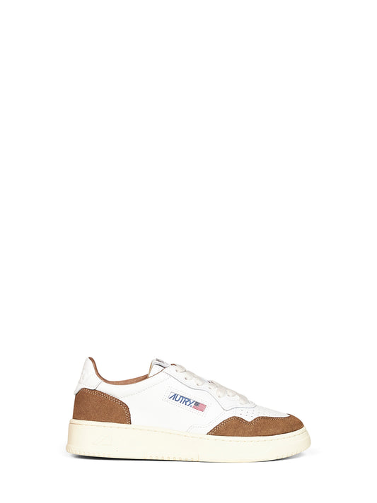 White leather and tobacco suede Medalist Low sneakers