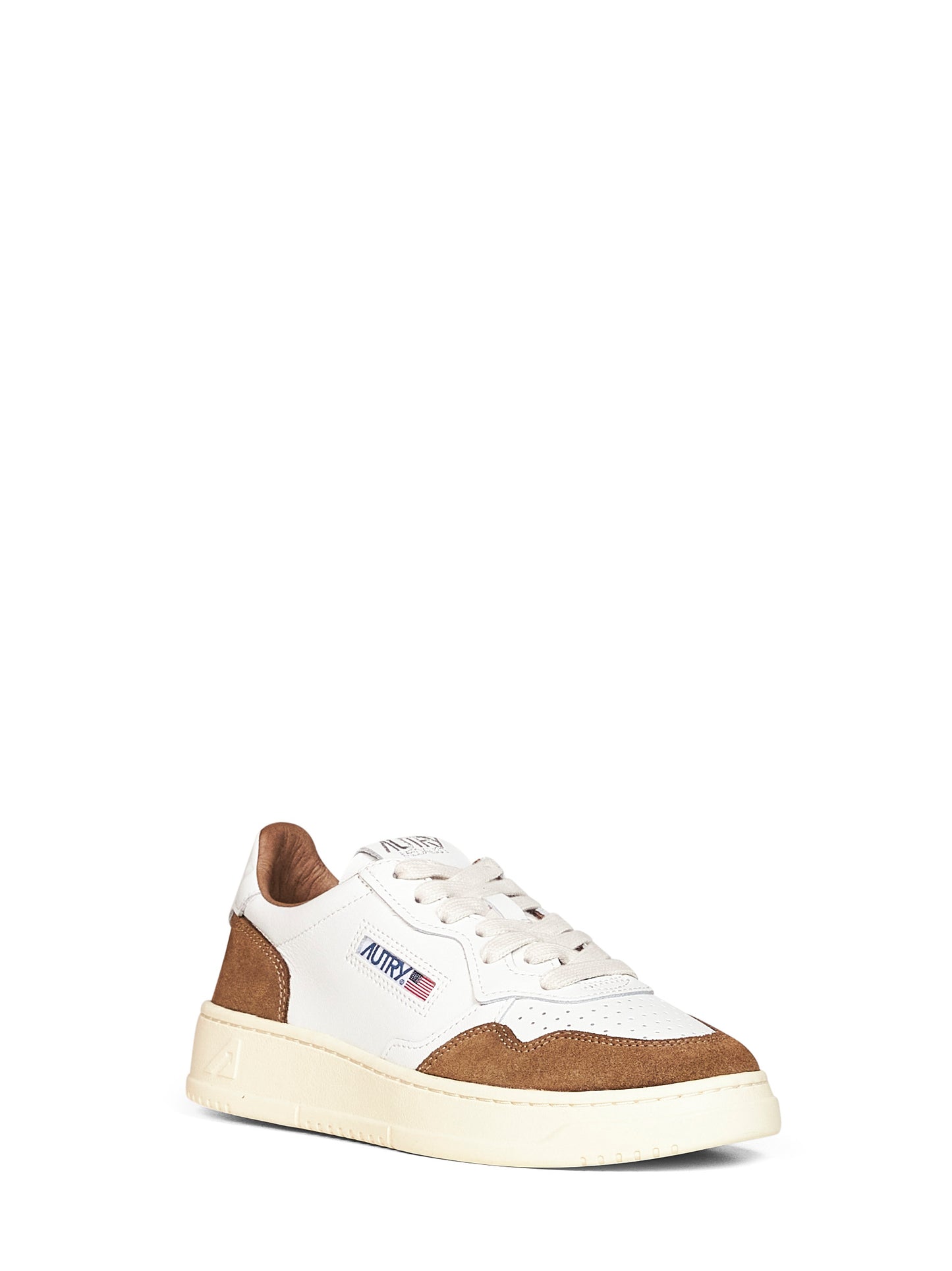 White leather and tobacco suede Medalist Low sneakers