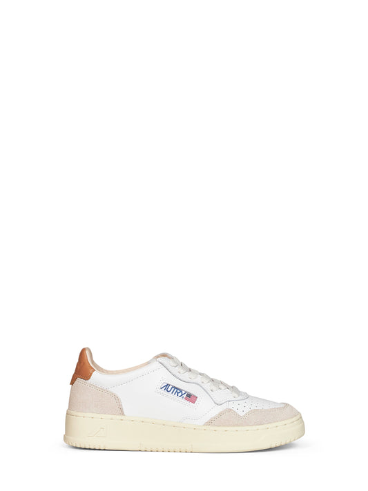 White leather and beige suede Medalist Low sneakers