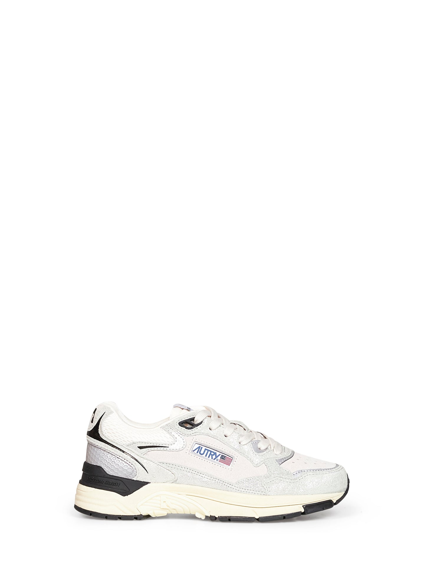 White mesh and silver glitter leather Hyperway sneakers