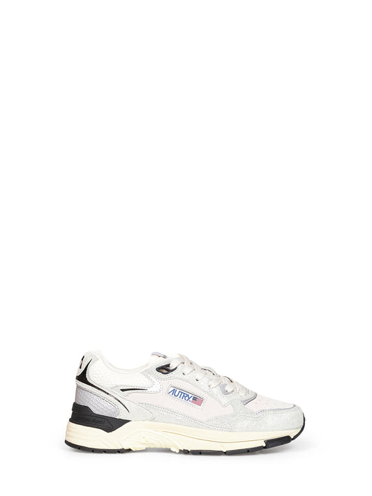 White mesh and silver glitter leather Hyperway sneakers