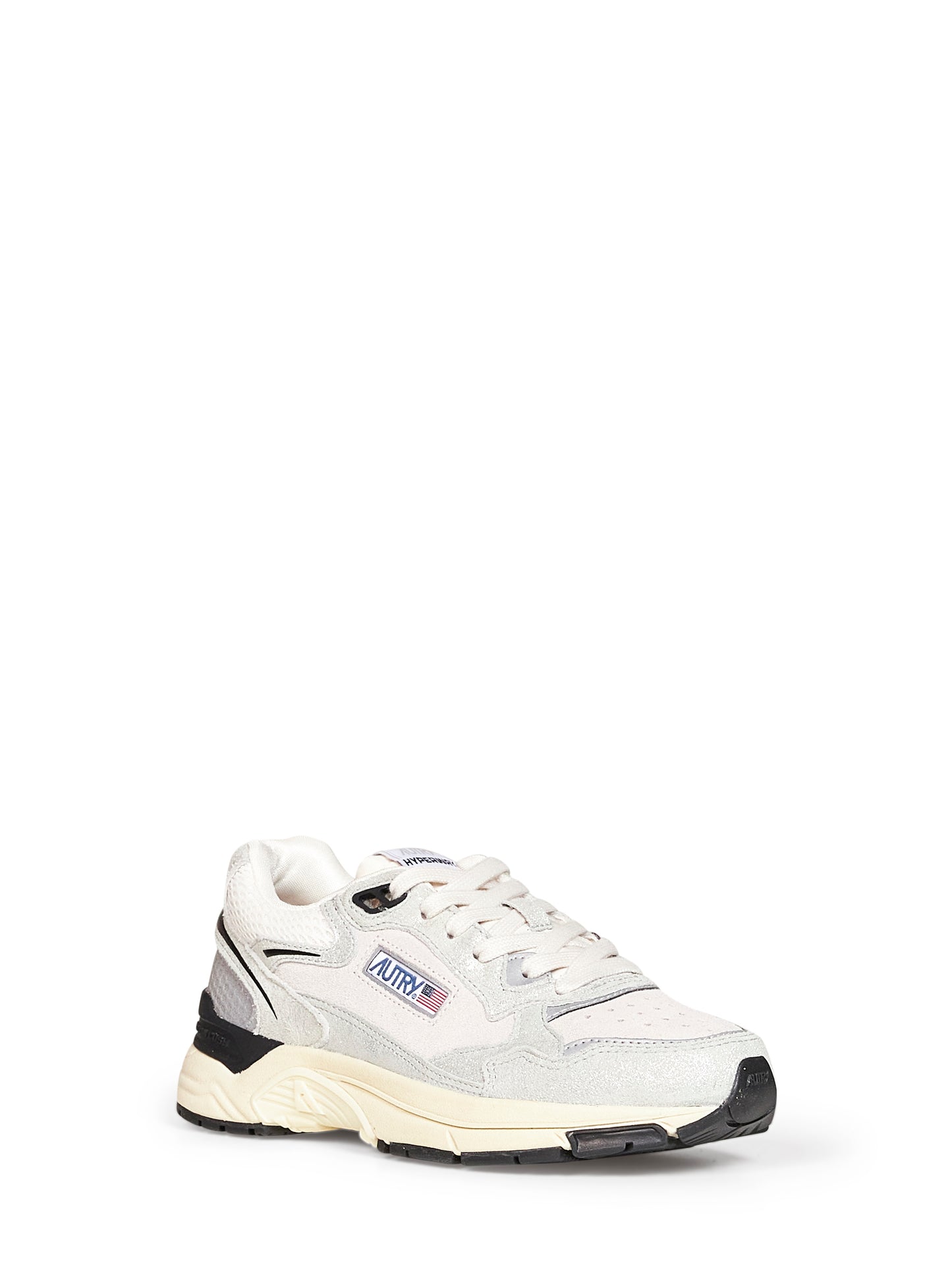 White mesh and silver glitter leather Hyperway sneakers
