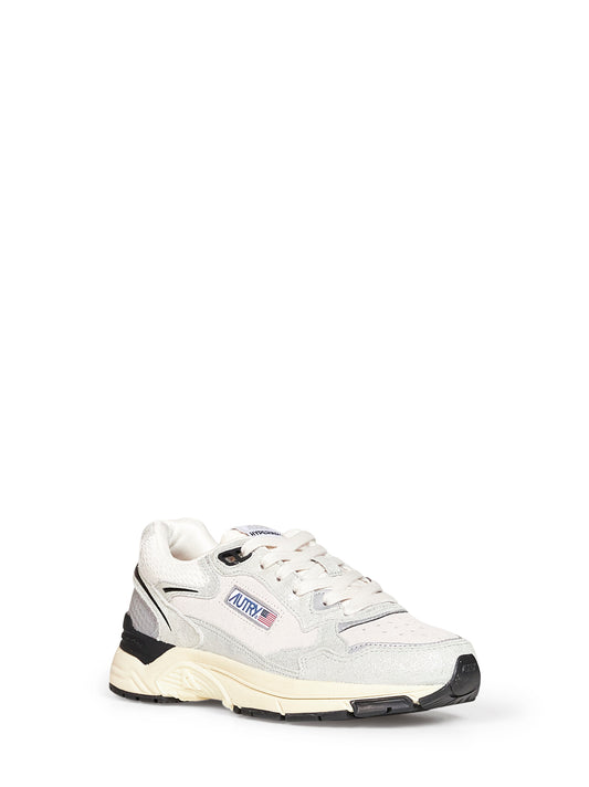 White mesh and silver glitter leather Hyperway sneakers