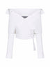 White cotton poplin Off-Shoulder Wrap Shirt