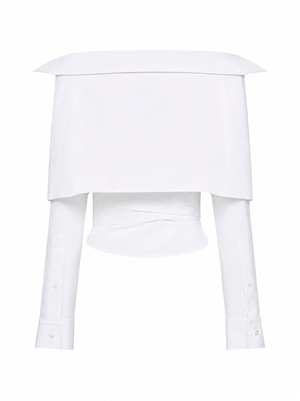 White cotton poplin Off-Shoulder Wrap Shirt