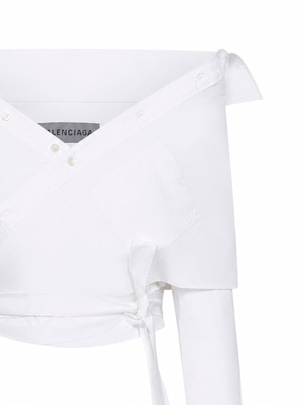 White cotton poplin Off-Shoulder Wrap Shirt